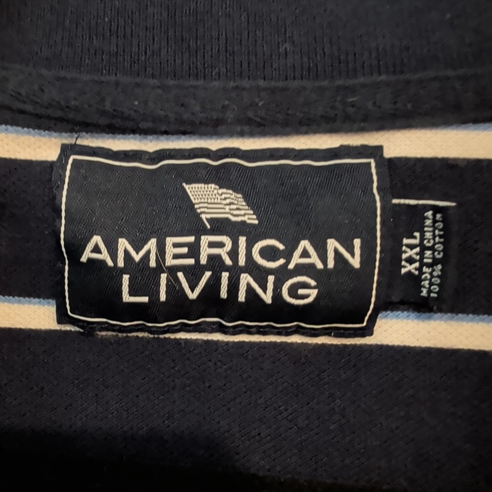 American Living Mens Polo Shirt Size XXL Navy With White Stripes Short Sleeves - Picture 2 of 3